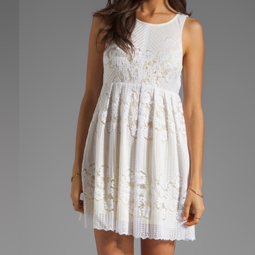 Free People Lace Rocco White and Yellow Mini Dress Size 4